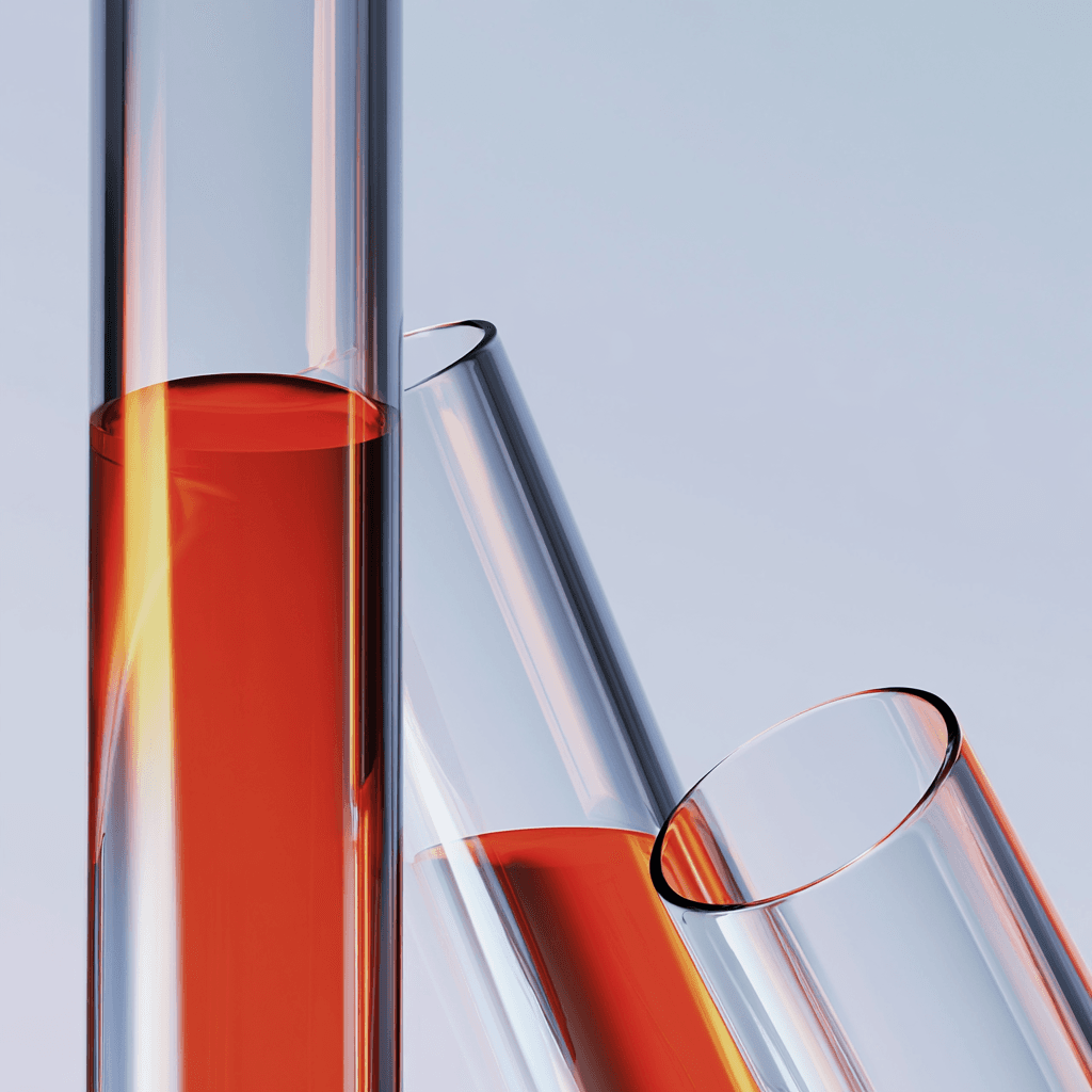 Laboratory blood sample tubes in a luminous studio setting