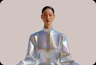 A person in an iridescent wellness suit